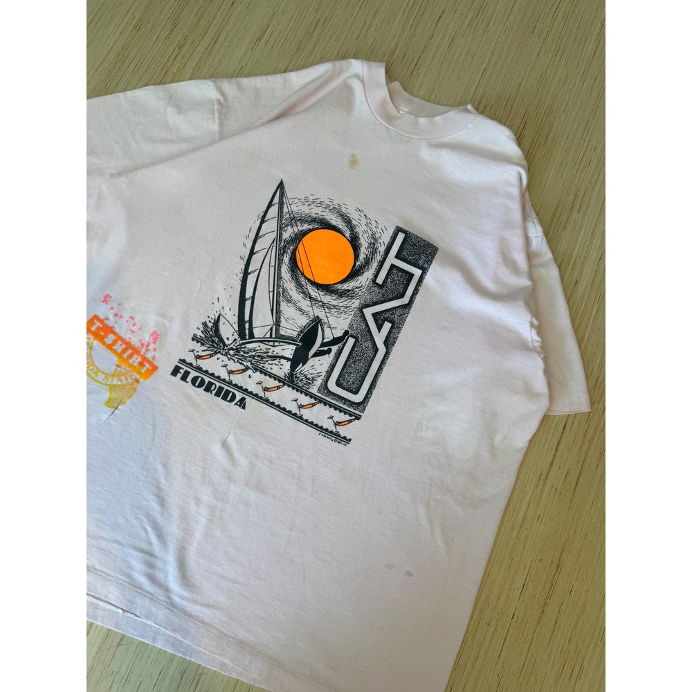 Vintage 90s Hanes Fifty-Fifty Florida Sailing T-Shirt Pink XL Single Stitch 
38